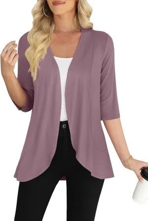 Yincro Women's Casual 3/4 Sleeve Cardigan Lightweight Soft Open Front Cardigans