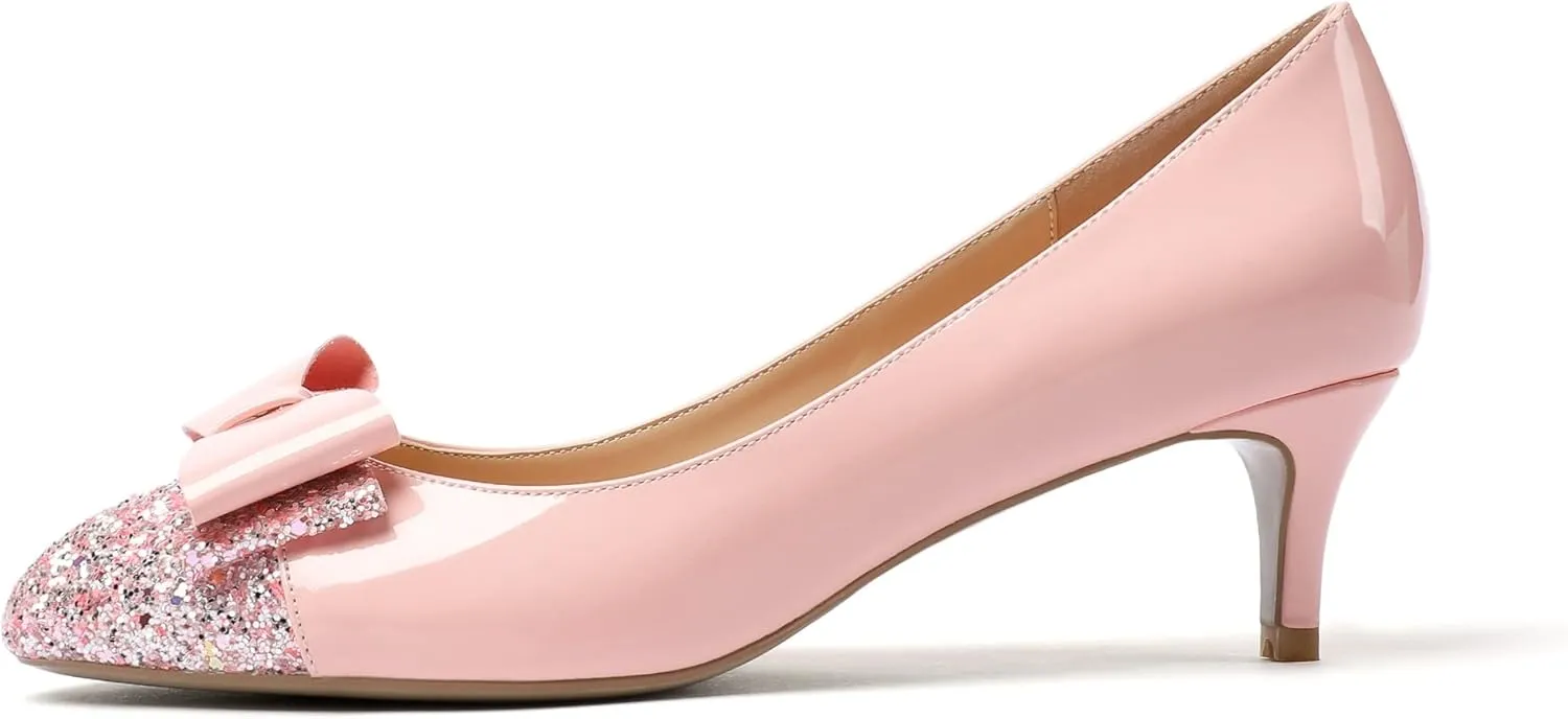 YODEKS Women's Round Toe Pumps, High Heel Slip on, Bow Knotted Heels for Pary Dress Work Office Workplace