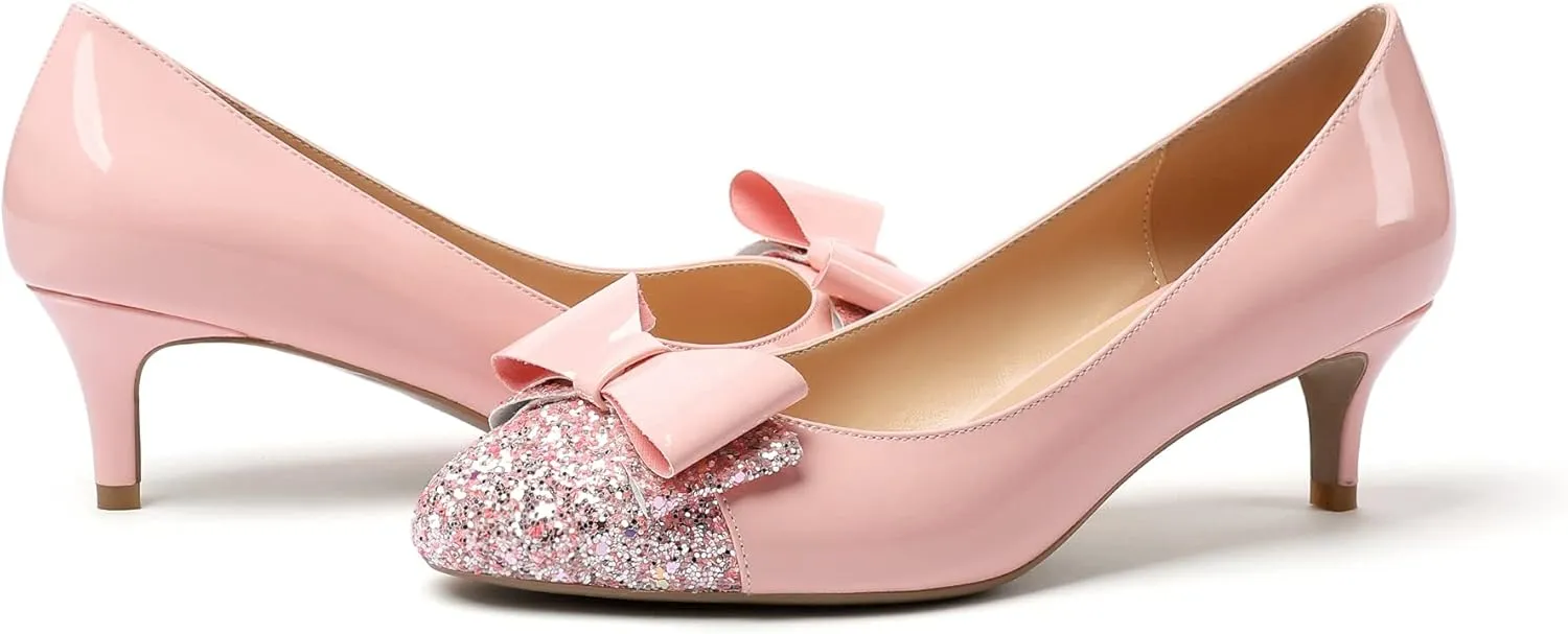YODEKS Women's Round Toe Pumps, High Heel Slip on, Bow Knotted Heels for Pary Dress Work Office Workplace
