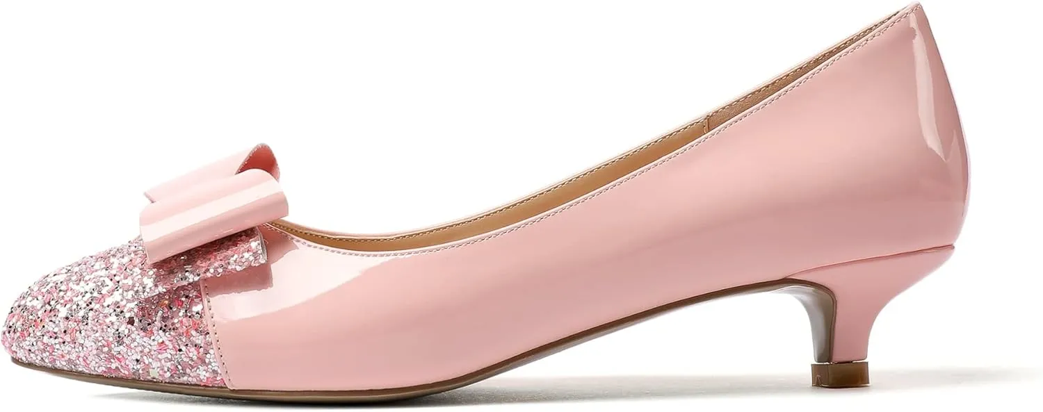 YODEKS Women's Round Toe Pumps, High Heel Slip on, Bow Knotted Heels for Pary Dress Work Office Workplace