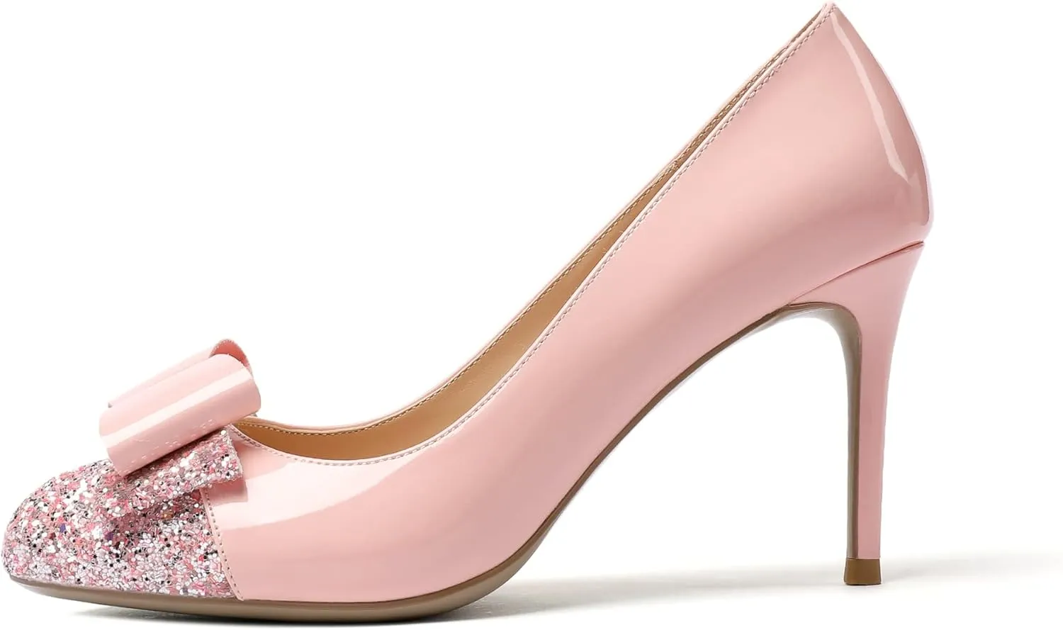 YODEKS Women's Round Toe Pumps, High Heel Slip on, Bow Knotted Heels for Pary Dress Work Office Workplace