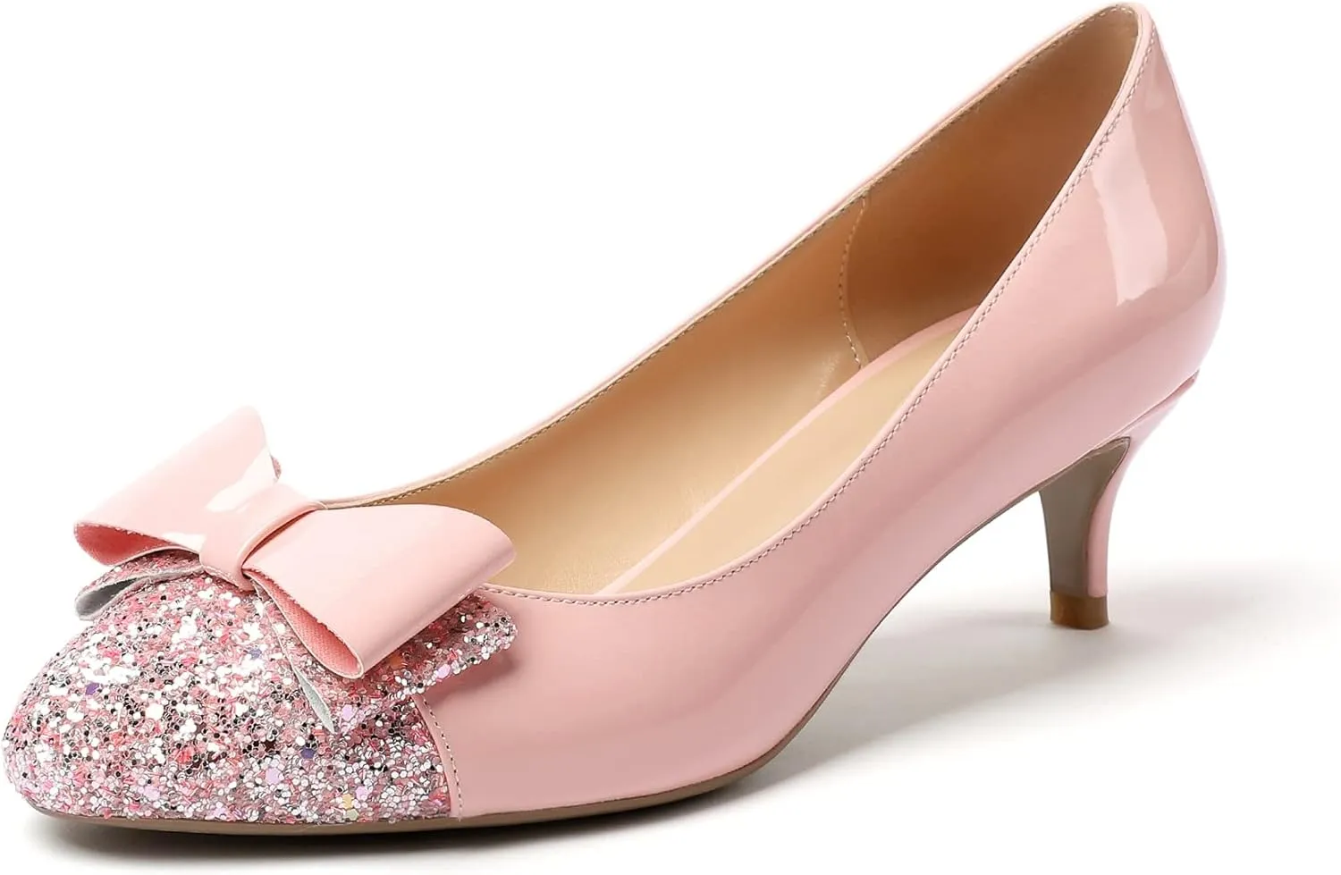 YODEKS Women's Round Toe Pumps, High Heel Slip on, Bow Knotted Heels for Pary Dress Work Office Workplace