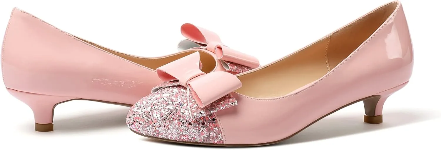 YODEKS Women's Round Toe Pumps, High Heel Slip on, Bow Knotted Heels for Pary Dress Work Office Workplace