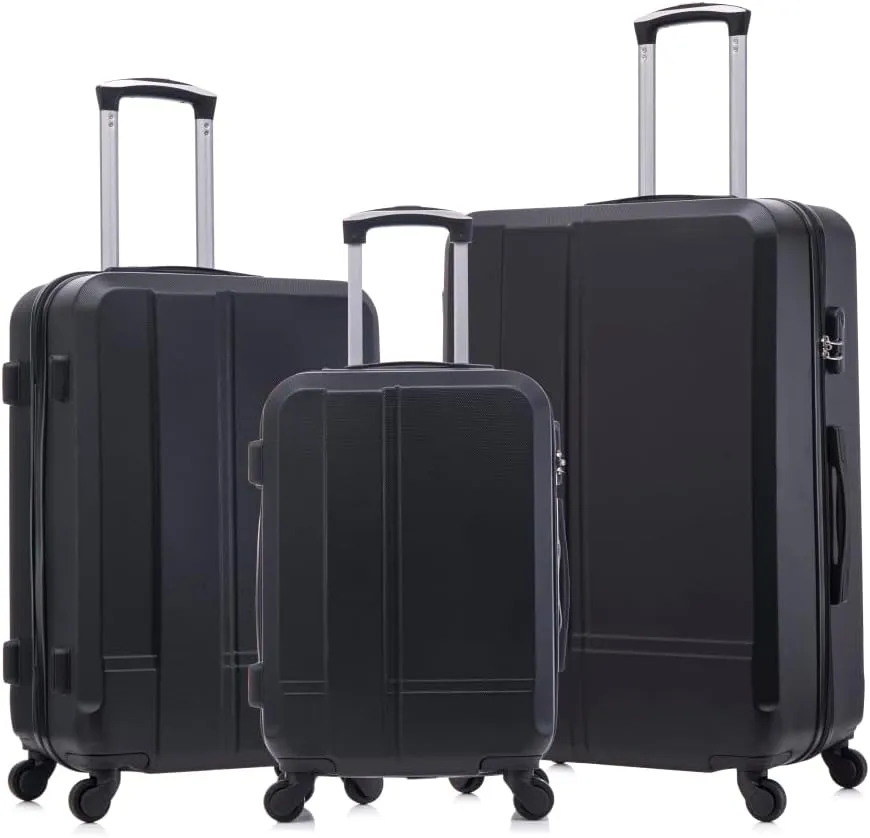 YOUGLE Luggage Set of 3 (20/24/28) Wheeled ABS Durable and Lightweight Spinner Hard Shell Luggage Multi-Purpose Convenient and Easy to Carry (Black   ABS)