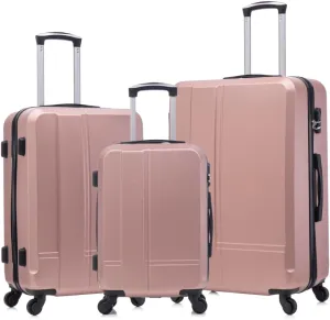 YOUGLE Luggage Set of 3 (20/24/28) Wheeled ABS Durable and Lightweight Spinner Hard Shell Luggage Multi-Purpose Convenient and Easy to Carry (Rose Gold   ABS)