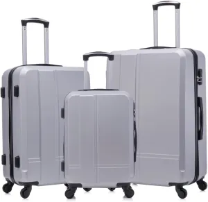 YOUGLE Luggage Set of 3 (20/24/28) Wheeled ABS Durable and Lightweight Spinner Hard Shell Luggage Multi-Purpose Convenient and Easy to Carry (Silver grey   ABS)