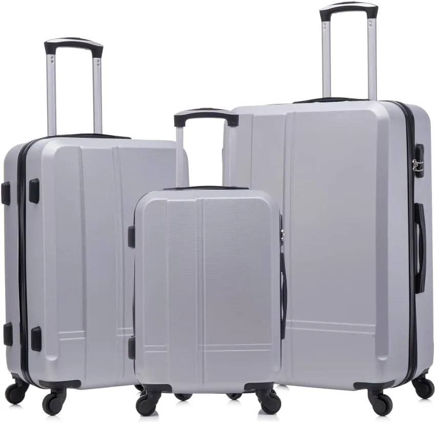 YOUGLE Luggage Set of 3 (20/24/28) Wheeled ABS Durable and Lightweight Spinner Hard Shell Luggage Multi-Purpose Convenient and Easy to Carry (Silver grey   ABS)