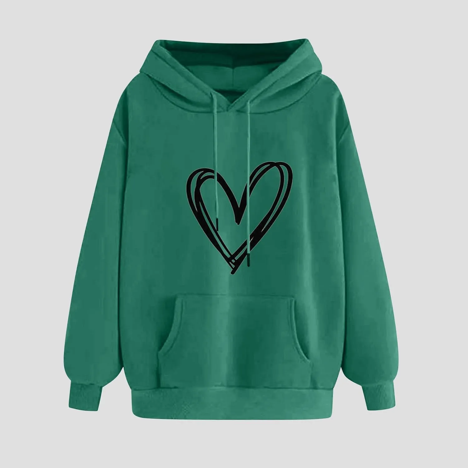 YRAETENM Heart Hoodies for Women Valentine's Day Drawstring Long Sleeve Sweatshirts Cute Holiday Pullover Tops with Pockets