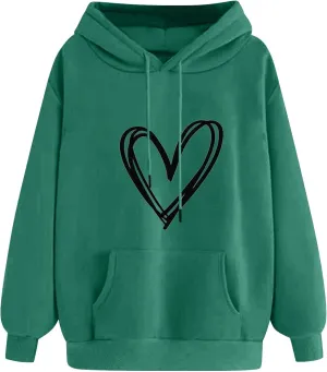 YRAETENM Heart Hoodies for Women Valentine's Day Drawstring Long Sleeve Sweatshirts Cute Holiday Pullover Tops with Pockets