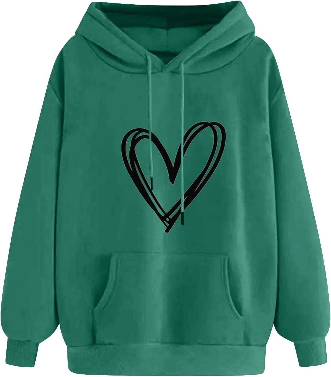 YRAETENM Heart Hoodies for Women Valentine's Day Drawstring Long Sleeve Sweatshirts Cute Holiday Pullover Tops with Pockets