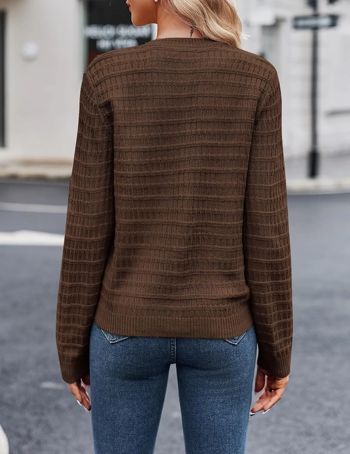 Zeagoo Women's 2025 Cardigan Sweaters Button Down Crew Neck Open Front Long Sleeve Knit Cropped Jackets