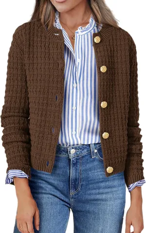 Zeagoo Women's 2025 Cardigan Sweaters Button Down Crew Neck Open Front Long Sleeve Knit Cropped Jackets