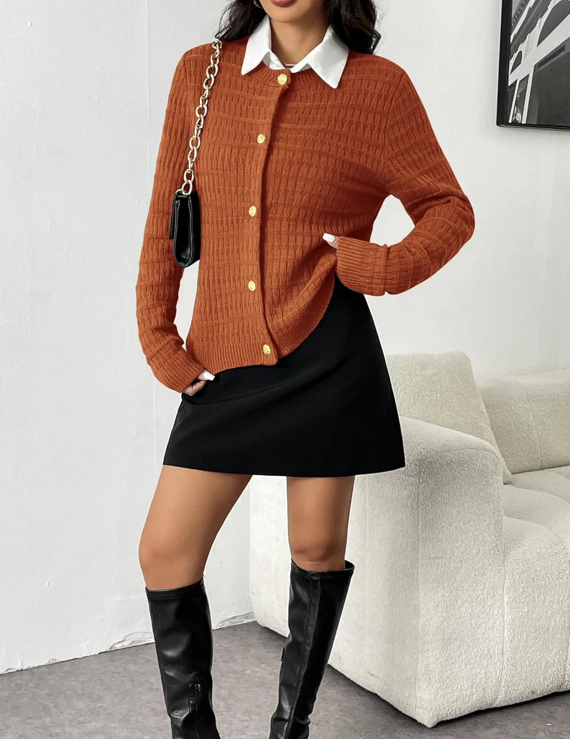 Zeagoo Women's 2025 Cardigan Sweaters Button Down Crew Neck Open Front Long Sleeve Knit Cropped Jackets