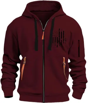 ZEFOTIM Zip Up Hoodies for Men American Flag Sweatshirt Plain Vintage Travel Long Sleeve Drawstring Sweatshirt with Pocket