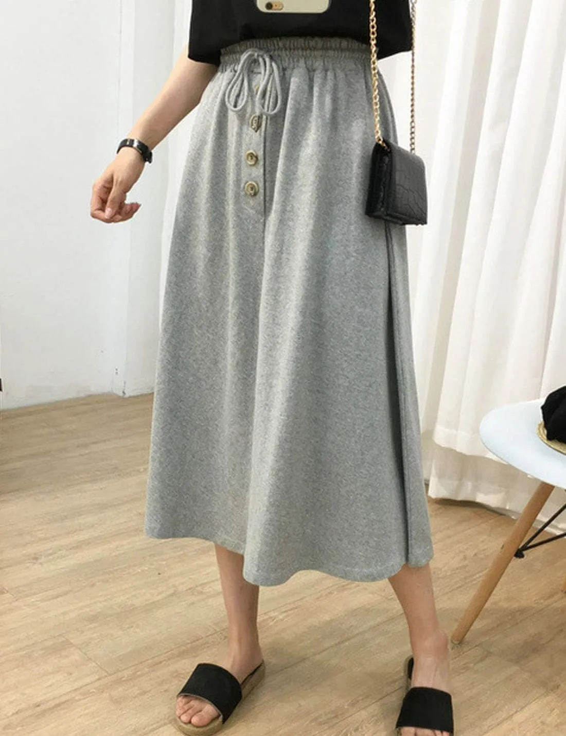 ZGZZ7 Women's Casual Cute Midi Skirts Below Knee Length A-line Ruffled Skirts