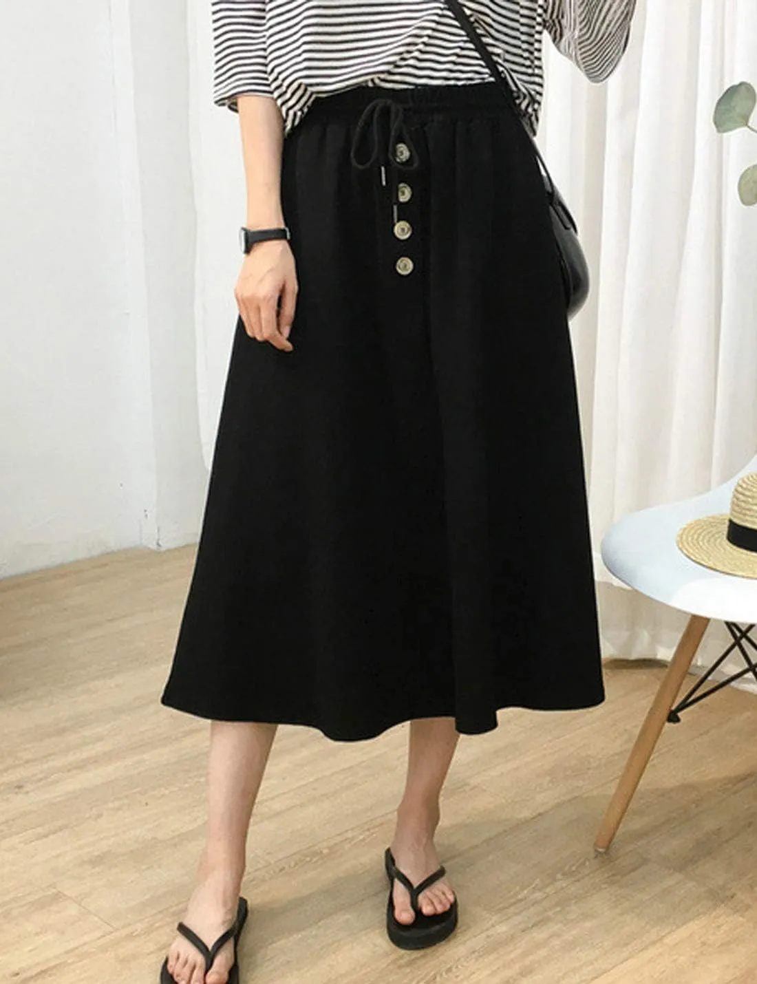 ZGZZ7 Women's Casual Cute Midi Skirts Below Knee Length A-line Ruffled Skirts