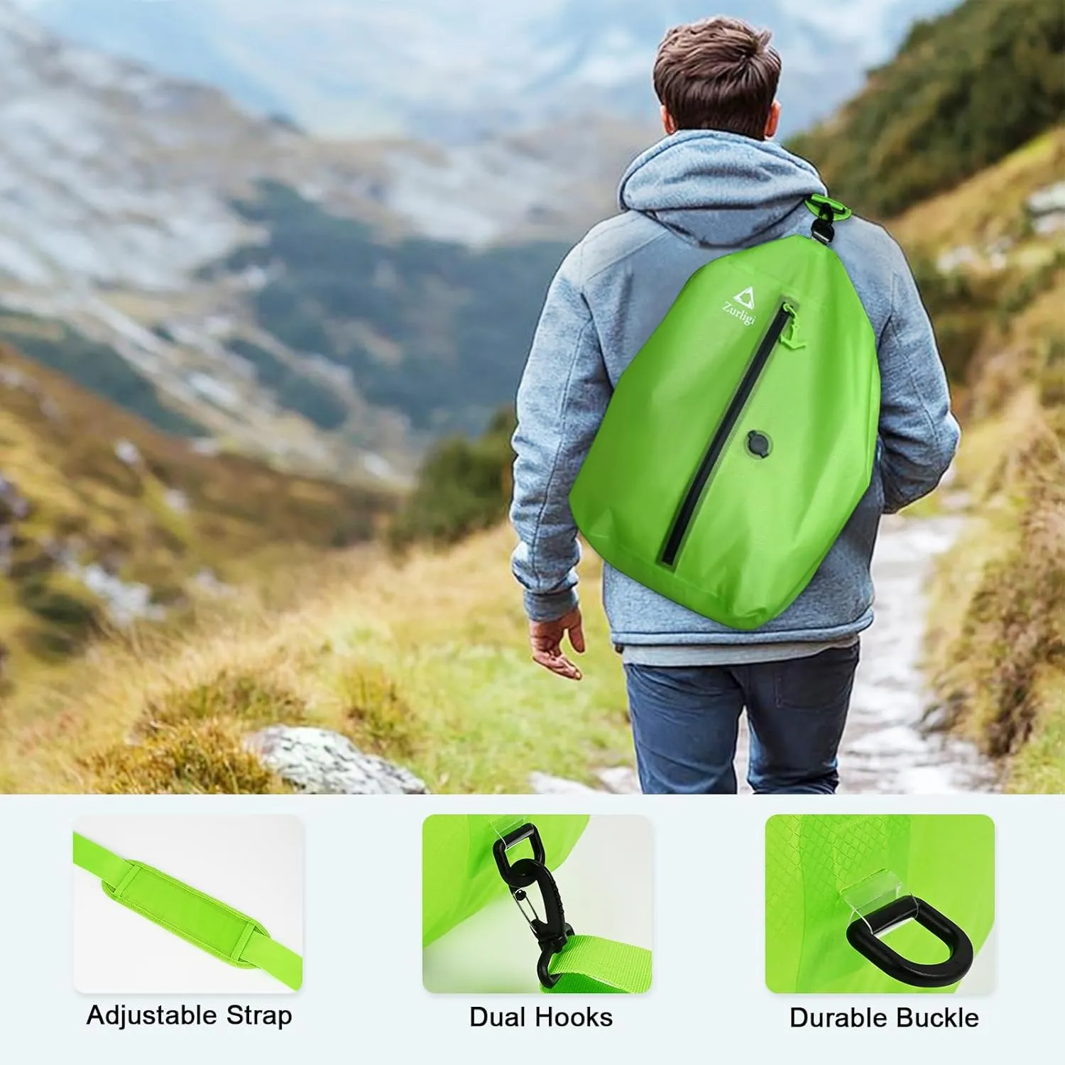 Zurligi Vacuum Bags for Travel with Pump, Vacuum Compression Bag with Adjustable Shoulder Strap, IP67 Reusable Vacuum Packing Cubes for Luggage, Backpack, Suitcase, Yoga, Swim, Beach