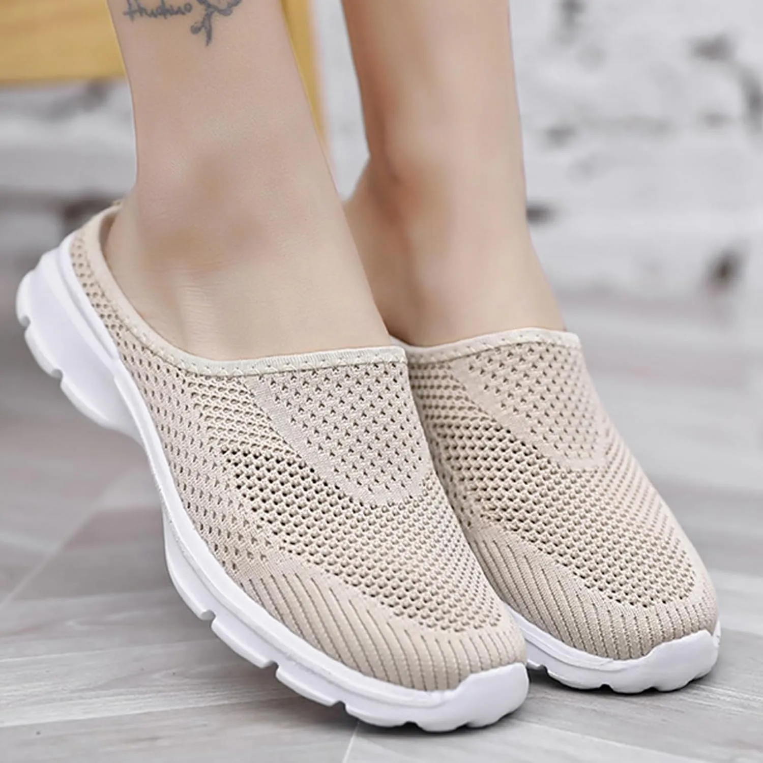 ZWRXW Mules for Women 2025 Summer Air Cushion Platform Mesh Mules Sneaker Non Slip Orthopedic Sneakers Arch Support Diabetic Fasciitis Sandals Lightweight Breathable Slippers Closed Toe Wedge Sandals