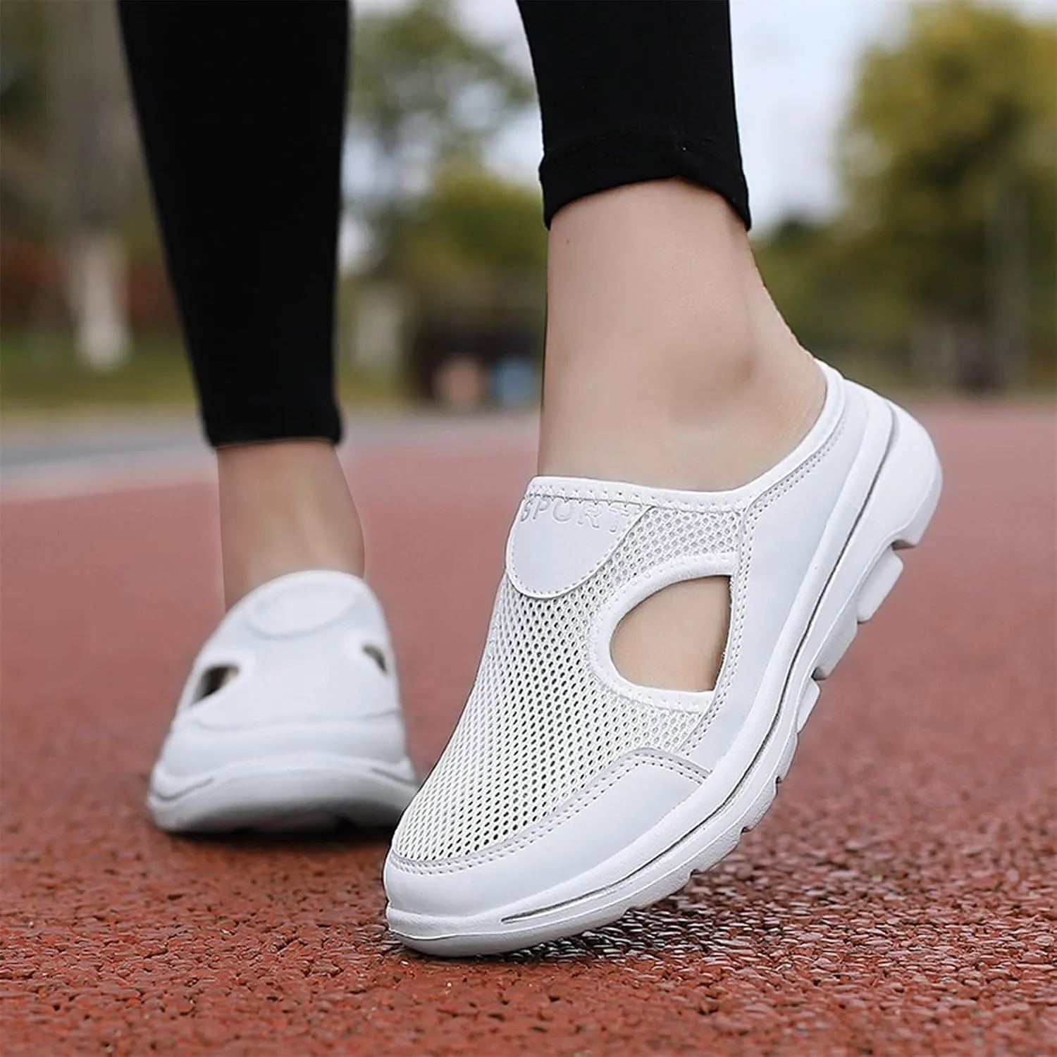 ZWRXW Mules for Women Orthopedic Platform Lightweight Walking Slippers Backless Breathable Mesh Air Cushion Slip-On Walking Shoes Arch Support Diabetic Slippers Wedge Closed Toe Beach Casual Shoes