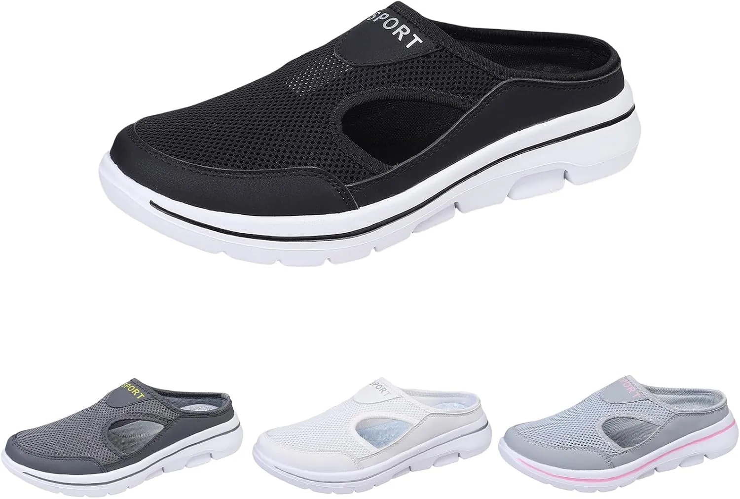 ZWRXW Mules for Women Orthopedic Platform Lightweight Walking Slippers Backless Breathable Mesh Air Cushion Slip-On Walking Shoes Arch Support Diabetic Slippers Wedge Closed Toe Beach Casual Shoes