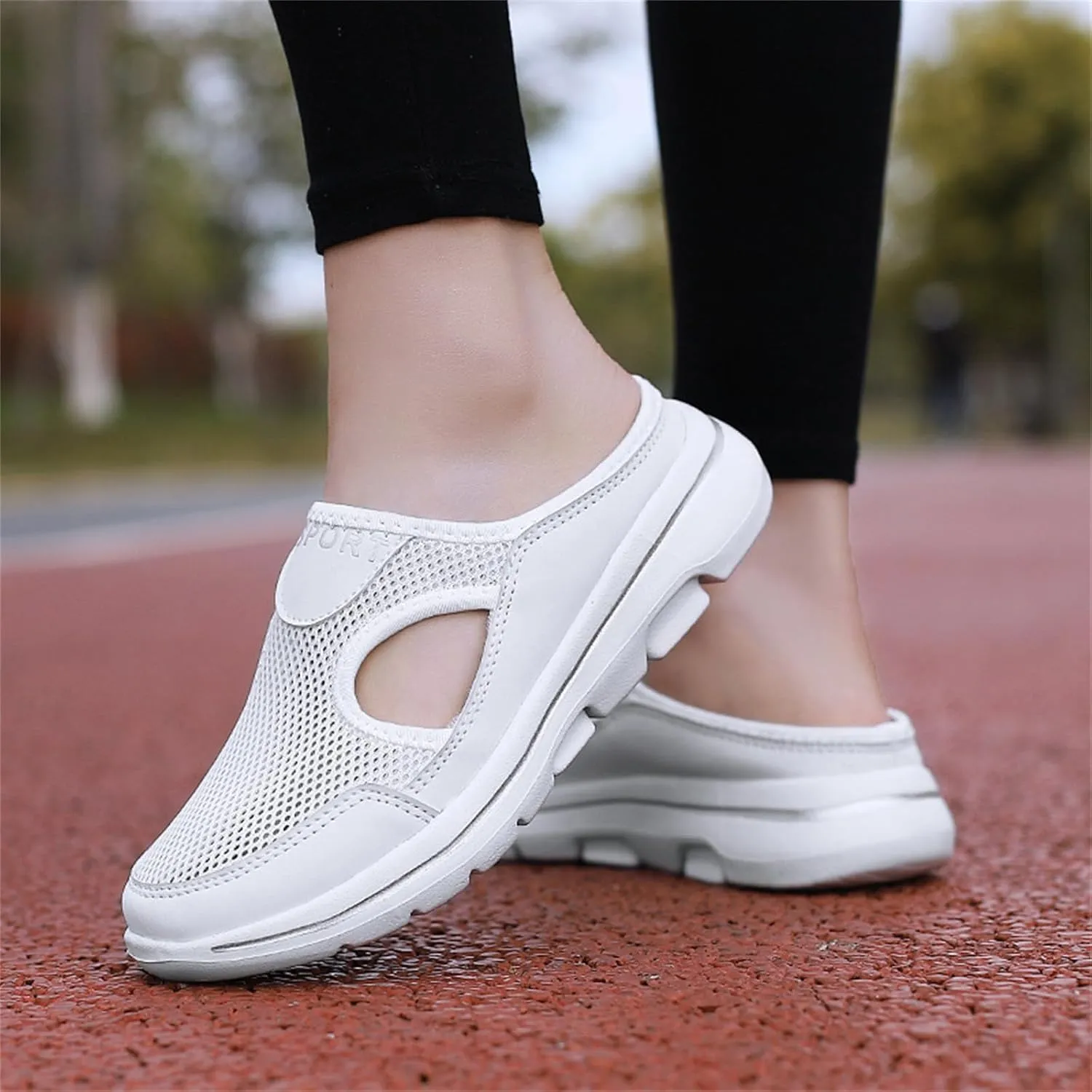 ZWRXW Mules for Women Orthopedic Platform Lightweight Walking Slippers Backless Breathable Mesh Air Cushion Slip-On Walking Shoes Arch Support Diabetic Slippers Wedge Closed Toe Beach Casual Shoes