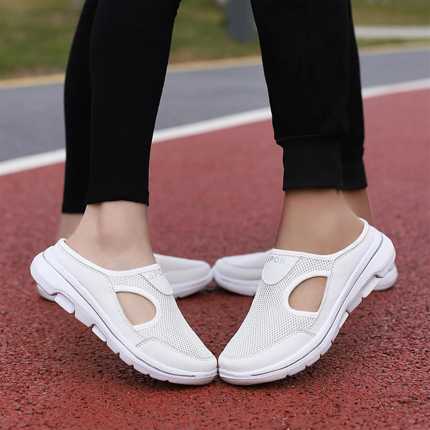 ZWRXW Mules for Women Orthopedic Platform Lightweight Walking Slippers Backless Breathable Mesh Air Cushion Slip-On Walking Shoes Arch Support Diabetic Slippers Wedge Closed Toe Beach Casual Shoes