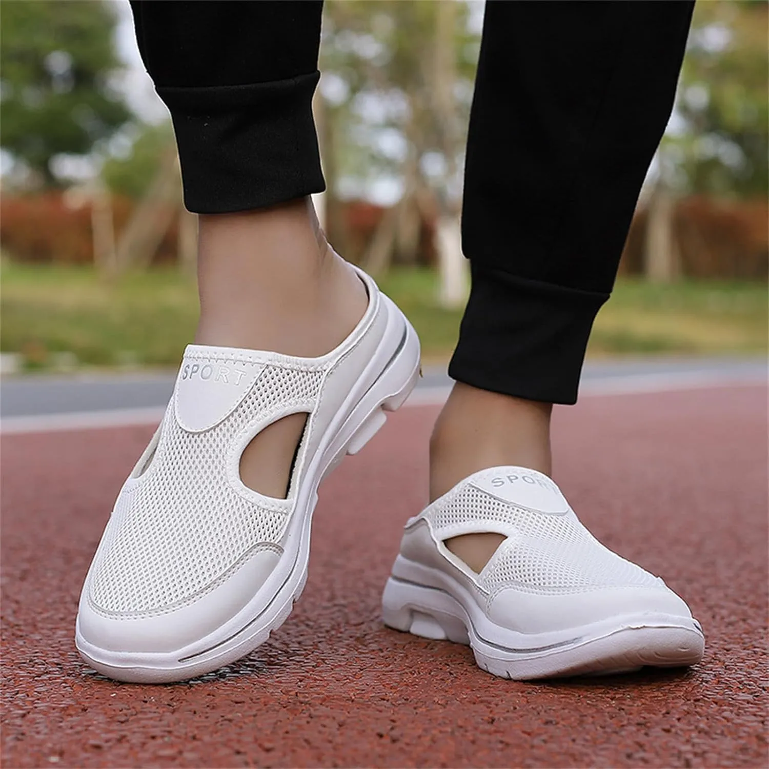 ZWRXW Mules for Women Orthopedic Platform Lightweight Walking Slippers Backless Breathable Mesh Air Cushion Slip-On Walking Shoes Arch Support Diabetic Slippers Wedge Closed Toe Beach Casual Shoes