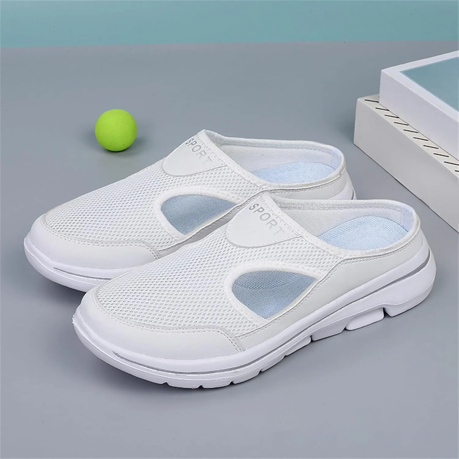 ZWRXW Mules for Women Orthopedic Platform Lightweight Walking Slippers Backless Breathable Mesh Air Cushion Slip-On Walking Shoes Arch Support Diabetic Slippers Wedge Closed Toe Beach Casual Shoes