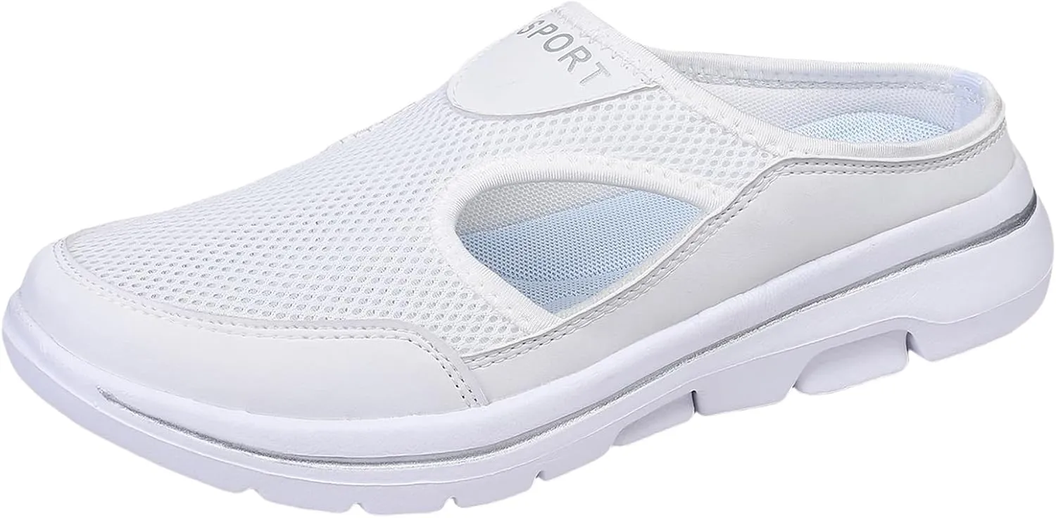 ZWRXW Mules for Women Orthopedic Platform Lightweight Walking Slippers Backless Breathable Mesh Air Cushion Slip-On Walking Shoes Arch Support Diabetic Slippers Wedge Closed Toe Beach Casual Shoes