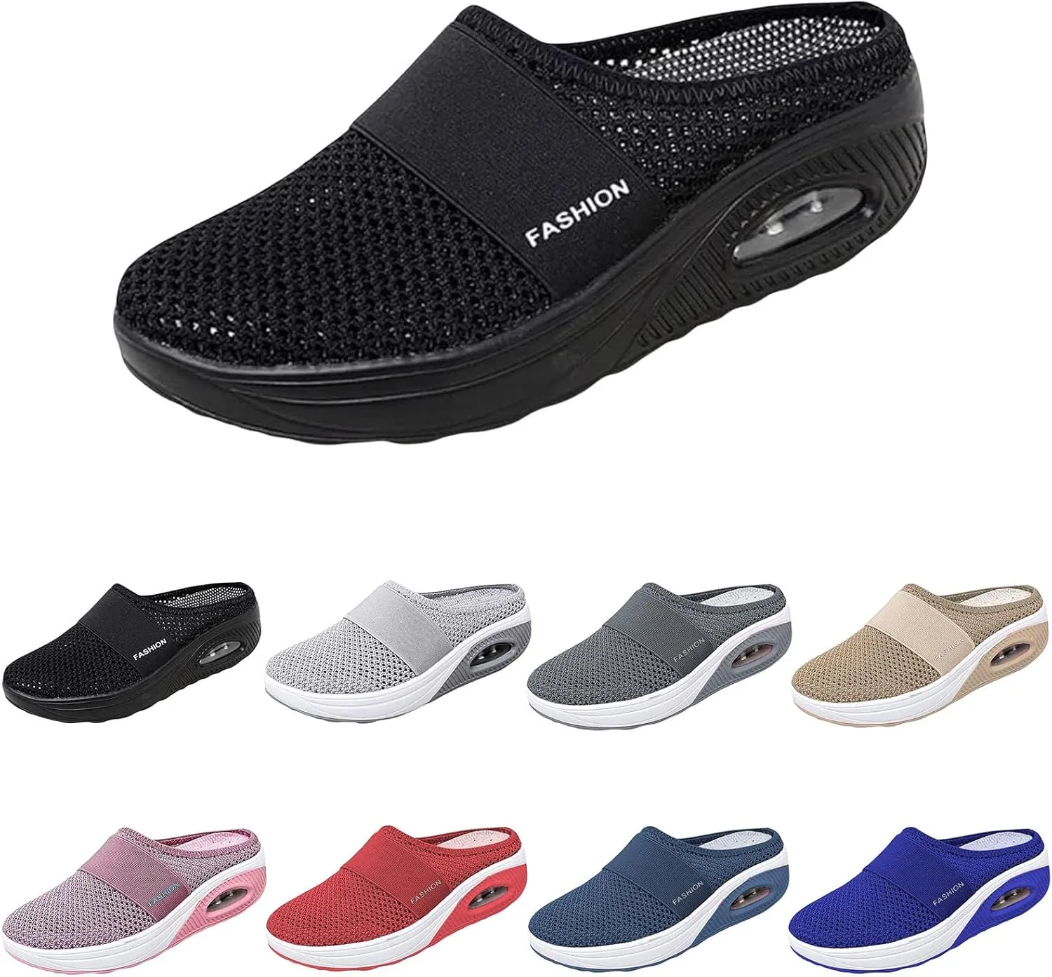 ZWRXW Womens Mules Slip On Walking Shoes Clogs and Mules Diabetic Slippers Non Slip Orthopedic Sneakers Mesh Upper Air Cushion Sneakers Closed Toe Wedge Sandals Casual Lightweight Breathable Slippers