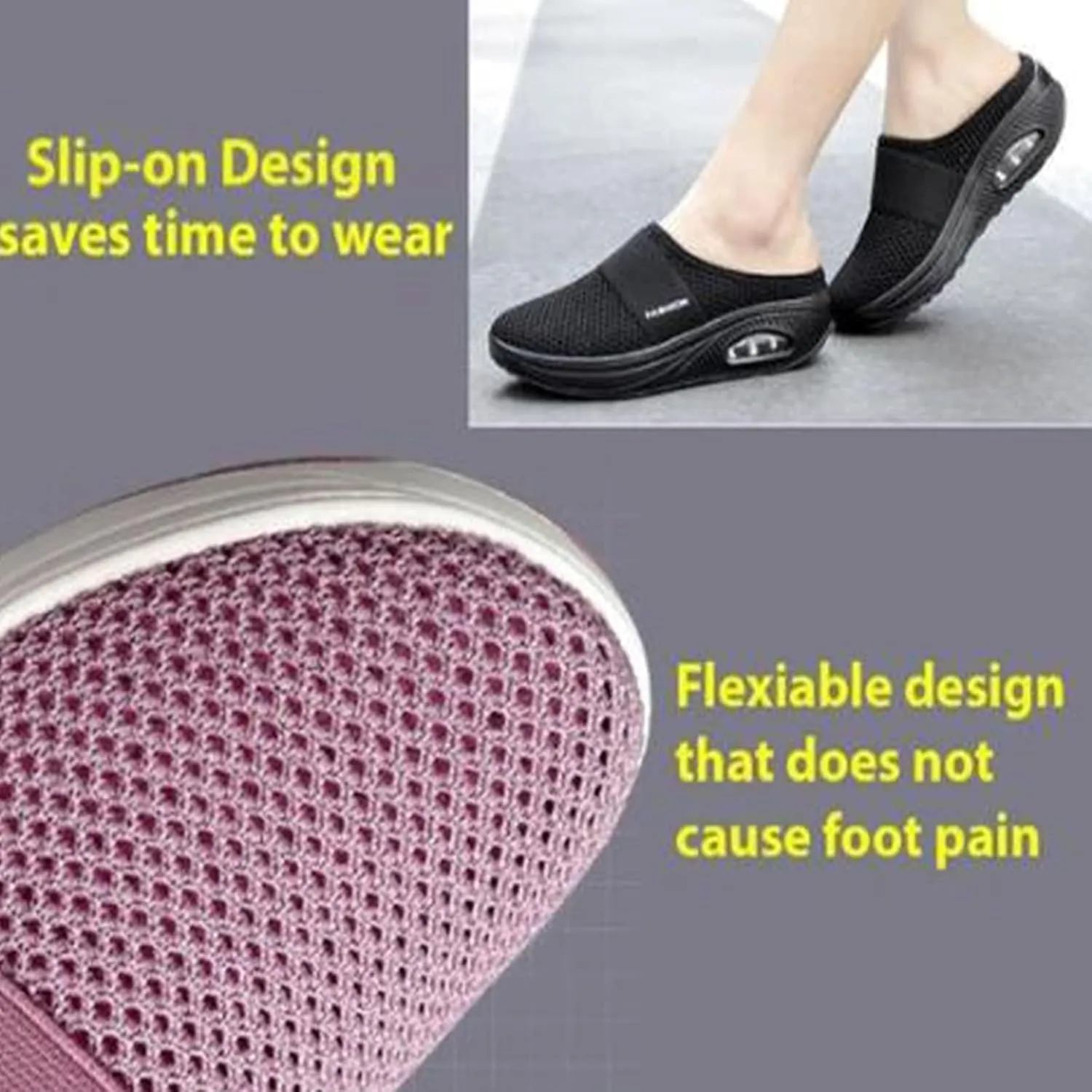 ZWRXW Womens Mules Slip On Walking Shoes Clogs and Mules Diabetic Slippers Non Slip Orthopedic Sneakers Mesh Upper Air Cushion Sneakers Closed Toe Wedge Sandals Casual Lightweight Breathable Slippers