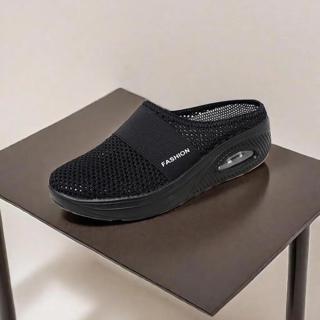 ZWRXW Womens Mules Slip On Walking Shoes Clogs and Mules Diabetic Slippers Non Slip Orthopedic Sneakers Mesh Upper Air Cushion Sneakers Closed Toe Wedge Sandals Casual Lightweight Breathable Slippers
