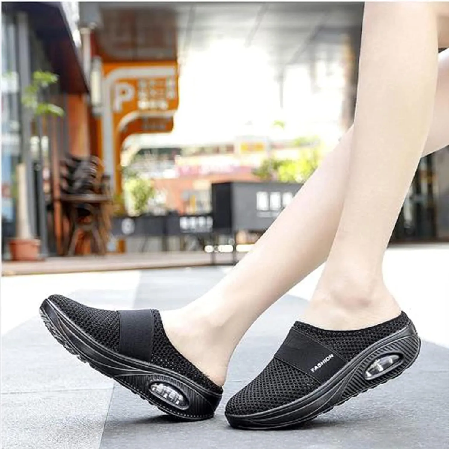ZWRXW Womens Mules Slip On Walking Shoes Clogs and Mules Diabetic Slippers Non Slip Orthopedic Sneakers Mesh Upper Air Cushion Sneakers Closed Toe Wedge Sandals Casual Lightweight Breathable Slippers